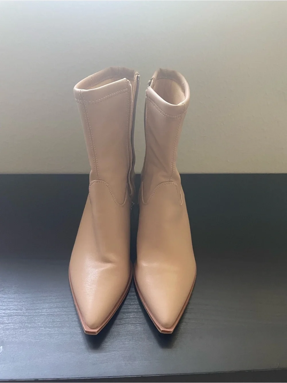 Women's Nude Pointed-Toe Mid-Calf Boots
